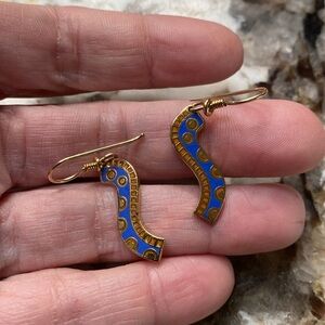 Laurel Burch Periwinkle Enamel and Gold Dangle Earrings